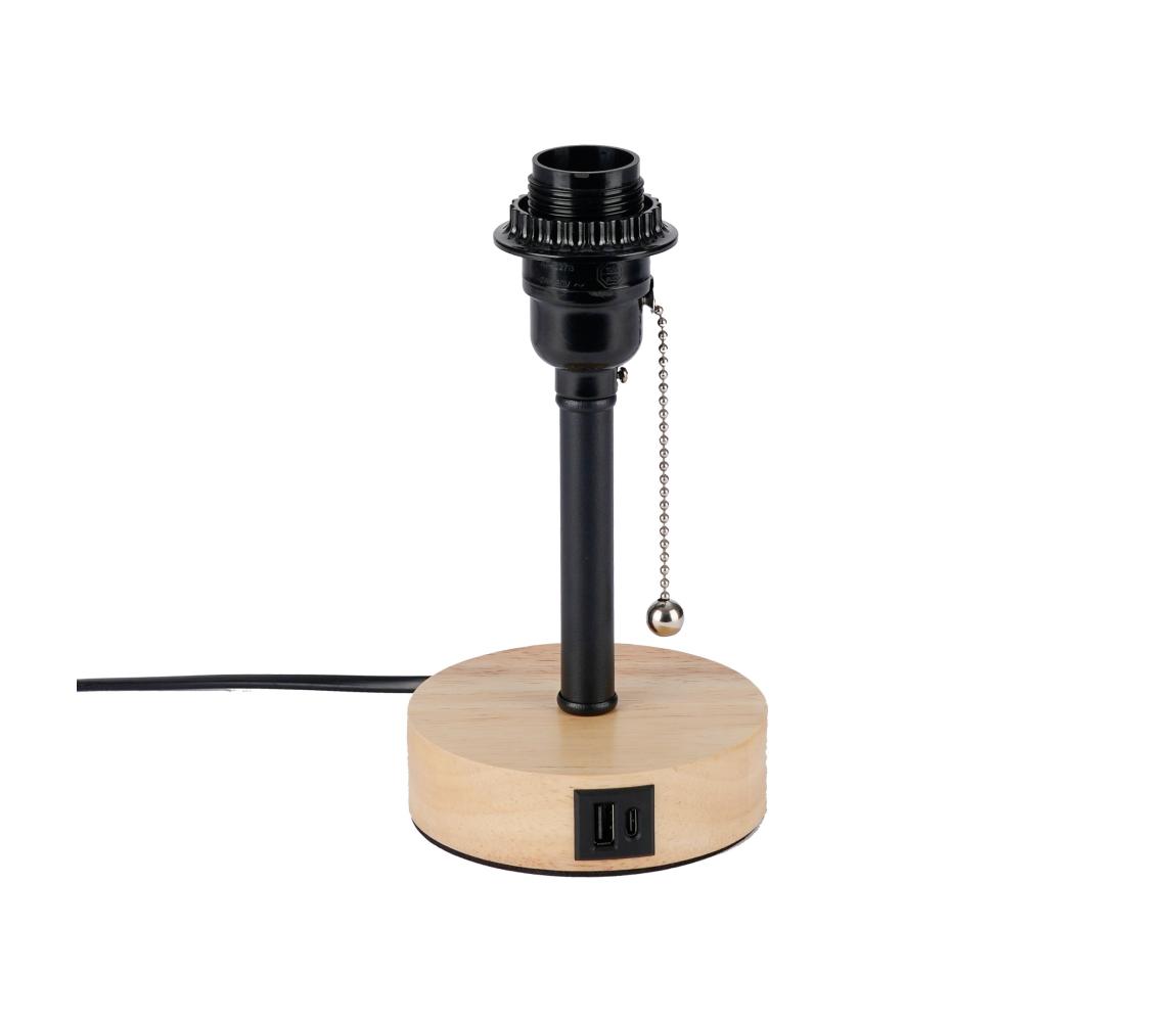 Brilagi - Stolná lampa s USB portom TABLON 1xE27/25W/230V dub/čierna BRI596