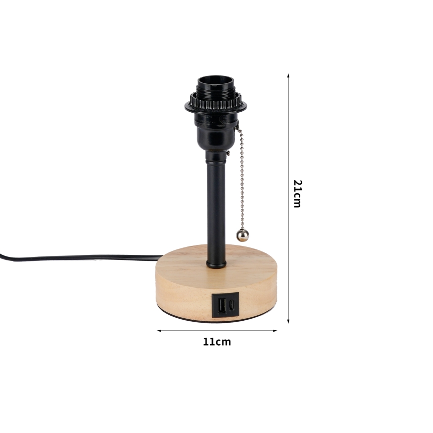 Brilagi - Stolná lampa s USB portom TABLON 1xE27/25W/230V dub/čierna