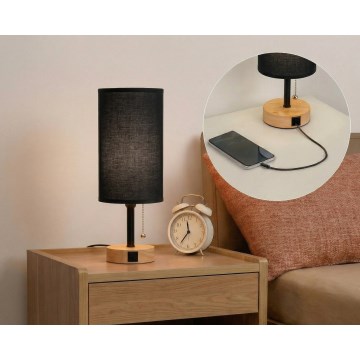 Brilagi - Stolná lampa s USB portom TABLON 1xE27/25W/230V dub/čierna