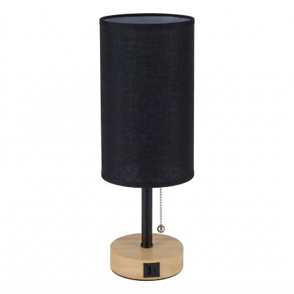 Brilagi - Stolná lampa s USB portom TABLON 1xE27/25W/230V dub/čierna