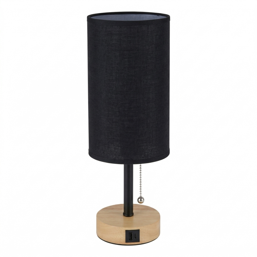 Brilagi - Stolná lampa s USB portom TABLON 1xE27/25W/230V dub/čierna