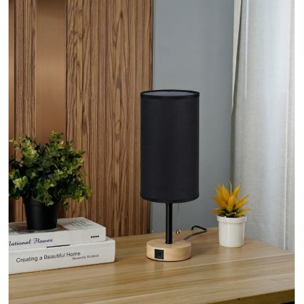 Brilagi - Stolná lampa s USB portom TABLON 1xE27/25W/230V dub/čierna