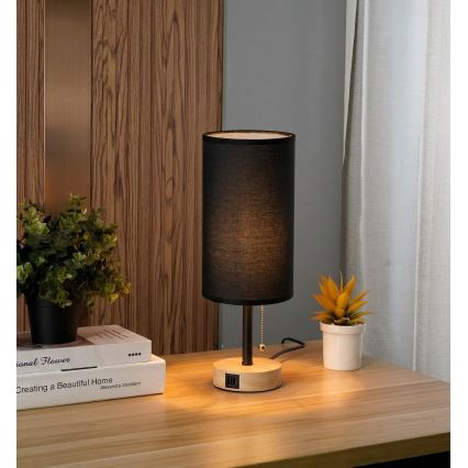 Brilagi - Stolná lampa s USB portom TABLON 1xE27/25W/230V dub/čierna