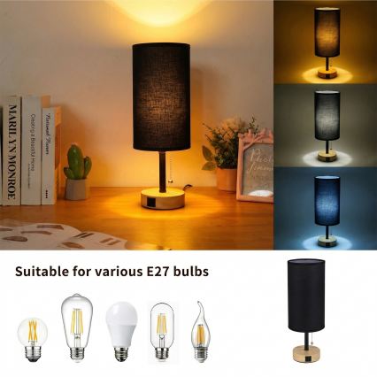 Brilagi - Stolná lampa s USB portom TABLON 1xE27/25W/230V dub/čierna