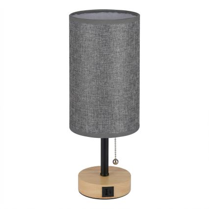 Brilagi - Stolná lampa s USB portom TABLON 1xE27/25W/230V dub/čierna/sivá