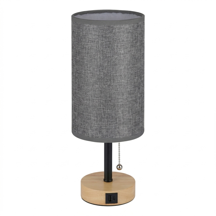 Brilagi - Stolná lampa s USB portom TABLON 1xE27/25W/230V dub/čierna/sivá
