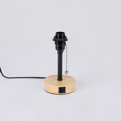 Brilagi - Stolná lampa s USB portom TABLON 1xE27/25W/230V dub/čierna/sivá