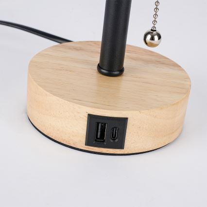 Brilagi - Stolná lampa s USB portom TABLON 1xE27/25W/230V dub/čierna/sivá