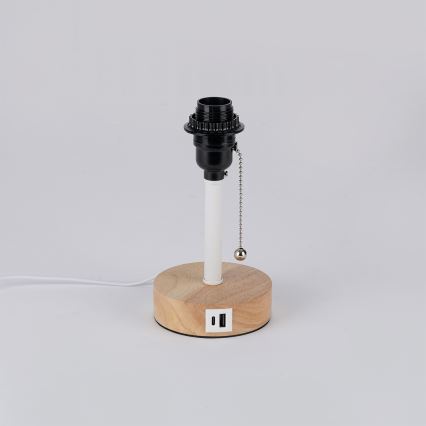 Brilagi - Stolná lampa s USB portom TABLON 1xE27/25W/230V dubová/biela/béžová