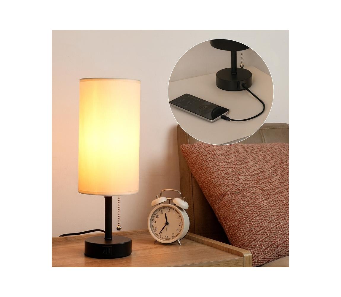 Brilagi - Stolná lampa so USB portom TABLON 1xE27/25W/230V čierna/krémová BRI592