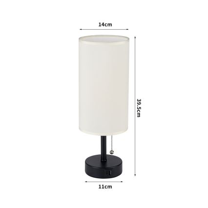 Brilagi - Stolná lampa so USB portom TABLON 1xE27/25W/230V čierna/krémová