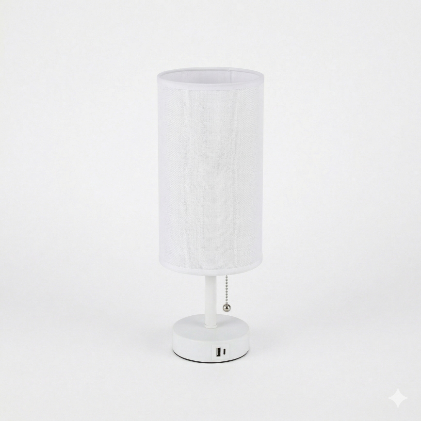 Brilagi - Stolná lampa TABLON s USB portom 1xE27/25W/230V, biela
