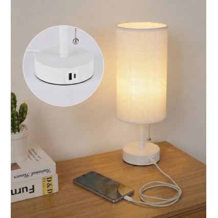 Brilagi - Stolná lampa TABLON s USB portom 1xE27/25W/230V, biela