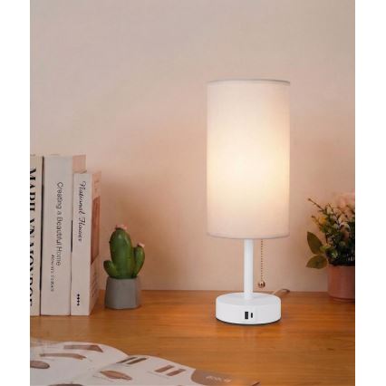 Brilagi - Stolná lampa TABLON s USB portom 1xE27/25W/230V, biela