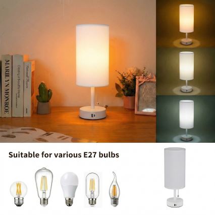 Brilagi - Stolná lampa TABLON s USB portom 1xE27/25W/230V, biela