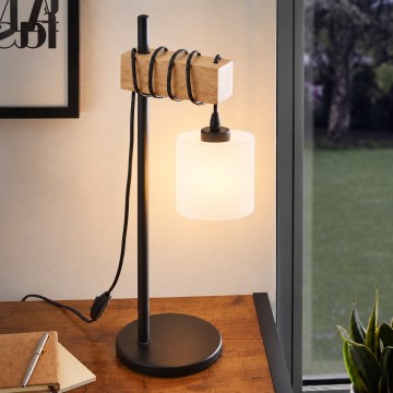 BRILAGI - Stolná lampa WOOD GLASS 1xE27/40W/230V hnedá/čierna/biela