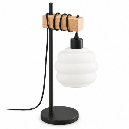 BRILAGI - Stolná lampa WOOD GLASS 1xE27/40W/230V hnedá/čierna/biela