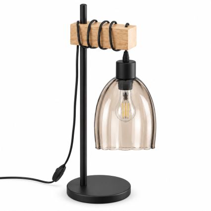 BRILAGI - Stolná lampa WOOD GLASS 1xE27/40W/230V hnedá/čierna/dymová béžová