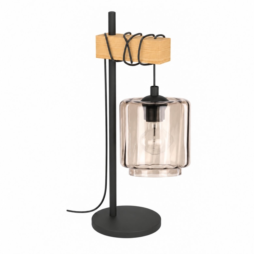 BRILAGI - Stolná lampa WOOD GLASS 1xE27/40W/230V hnedá/čierna/dymová béžová