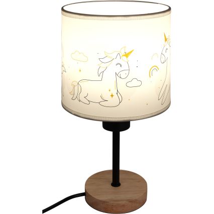Brilagi - Detská stolná lampa BOBO WOOD 1xE27/25W/230V dub/čierna/biela/jednorožce