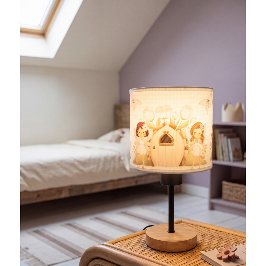 Brilagi - Detská stolná lampa BOBO WOOD 1xE27/25W/230V dub/čierna/biela/ružová/víly