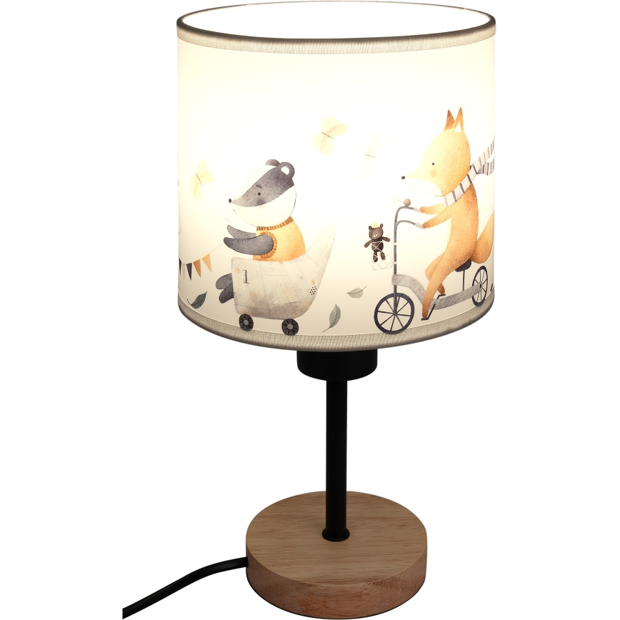 Brilagi - Detská stolová lampa BOBO WOOD 1xE27/25W/230V dub/čierna/biela/zvieratká