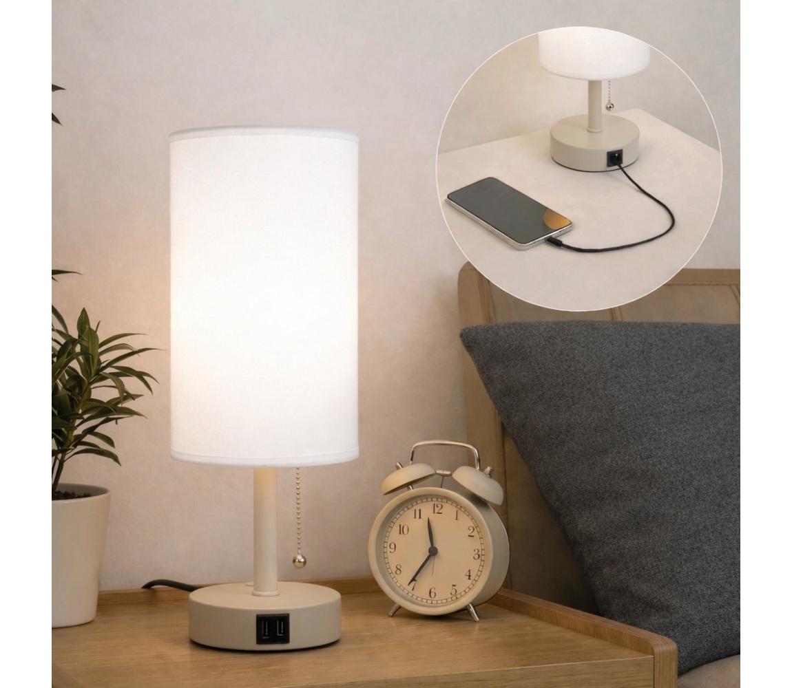 Brilagi - Stolová lampa s USB portom TABLON 1xE27/25W/230V béžová/biela BG3668+BG3680