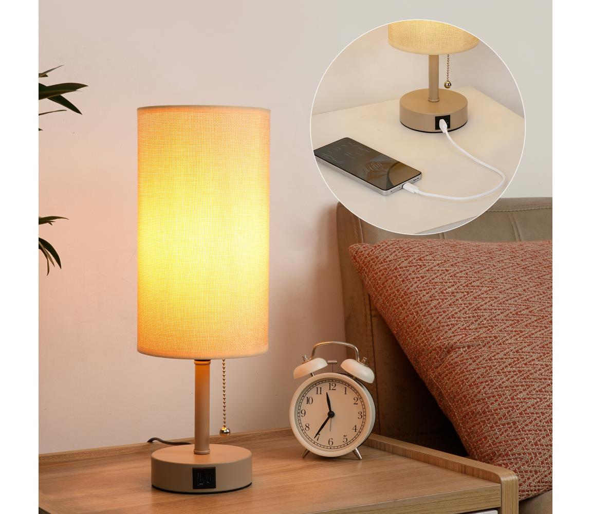 Brilagi - Stolová lampa s USB portom TABLON 1xE27/25W/230V béžová BRI595