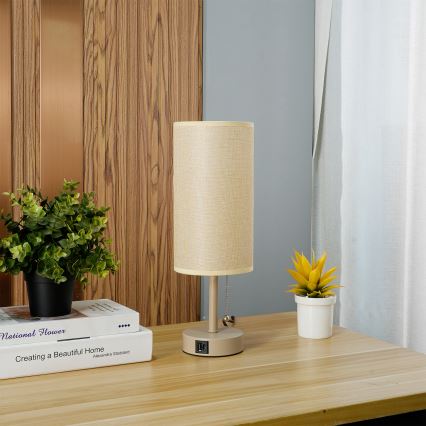 Brilagi - Stolová lampa s USB portom TABLON 1xE27/25W/230V béžová