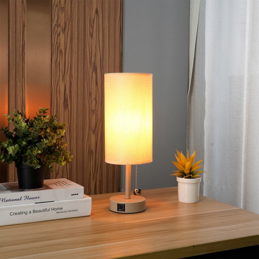 Brilagi - Stolová lampa s USB portom TABLON 1xE27/25W/230V béžová