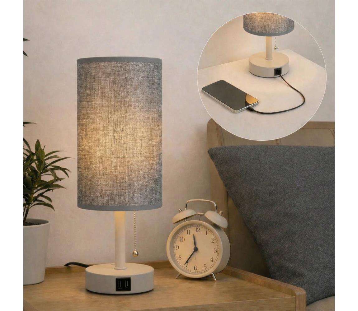 Brilagi - Stolová lampa s USB portom TABLON 1xE27/25W/230V béžová/sivá BG3668+BG3683