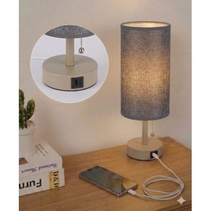 Brilagi - Stolová lampa s USB portom TABLON 1xE27/25W/230V béžová/sivá