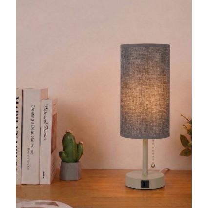 Brilagi - Stolová lampa s USB portom TABLON 1xE27/25W/230V béžová/sivá