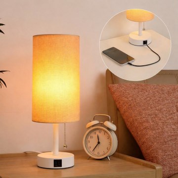 Brilagi - Stolová lampa s USB portom TABLON 1xE27/25W/230V biela/béžová