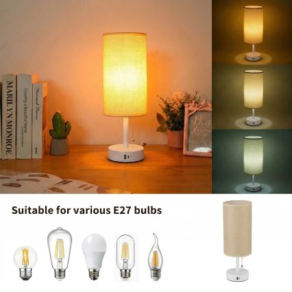 Brilagi - Stolová lampa s USB portom TABLON 1xE27/25W/230V biela/béžová