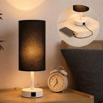 Brilagi - Stolová lampa s USB portom TABLON 1xE27/25W/230V biela/čierna