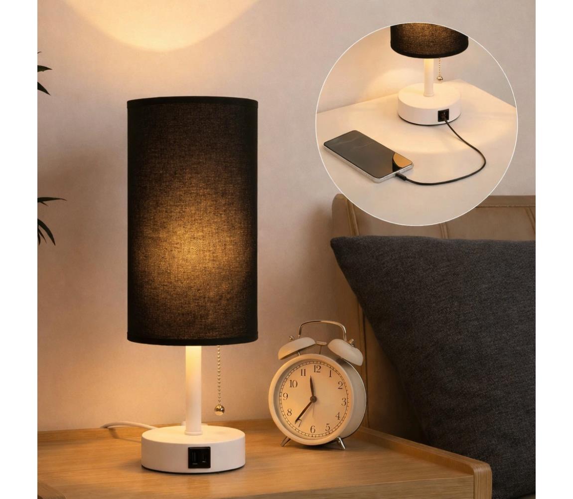 Brilagi - Stolová lampa s USB portom TABLON 1xE27/25W/230V biela/čierna BG3667+BG3682