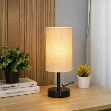 Brilagi - Stolová lampa s USB portom TABLON 1xE27/25W/230V čierna/béžová