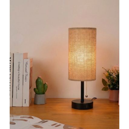 Brilagi - Stolová lampa s USB portom TABLON 1xE27/25W/230V čierna/béžová