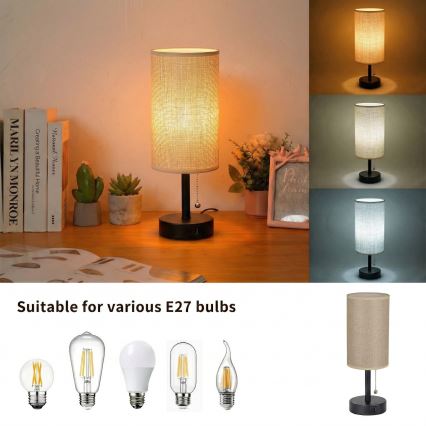 Brilagi - Stolová lampa s USB portom TABLON 1xE27/25W/230V čierna/béžová