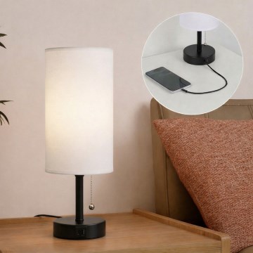 Brilagi - Stolová lampa s USB portom TABLON 1xE27/25W/230V čierna/biela