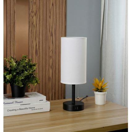 Brilagi - Stolová lampa s USB portom TABLON 1xE27/25W/230V čierna/biela
