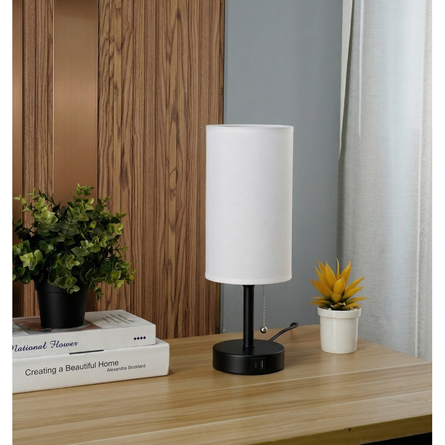Brilagi - Stolová lampa s USB portom TABLON 1xE27/25W/230V čierna/biela