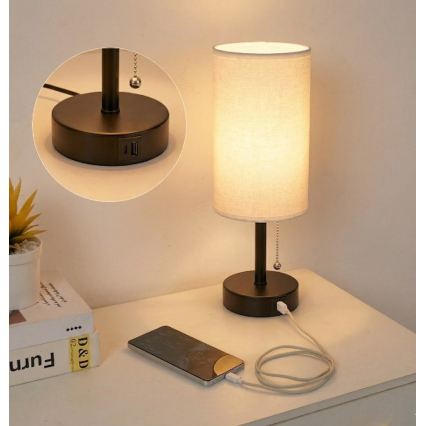 Brilagi - Stolová lampa s USB portom TABLON 1xE27/25W/230V čierna/biela