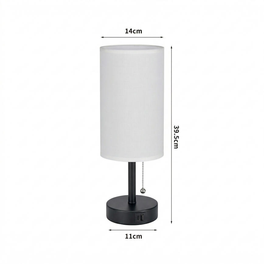 Brilagi - Stolová lampa s USB portom TABLON 1xE27/25W/230V čierna/biela