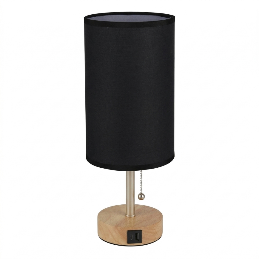 Brilagi - Stolová lampa s USB portom TABLON 1xE27/25W/230V dub/béžová/čierna