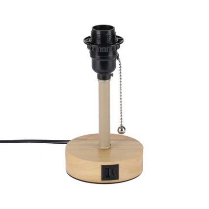 Brilagi - Stolová lampa s USB portom TABLON 1xE27/25W/230V dub/béžová/krémová