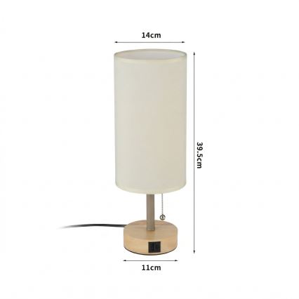Brilagi - Stolová lampa s USB portom TABLON 1xE27/25W/230V dub/béžová/krémová
