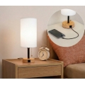 Brilagi - Stolová lampa s USB portom TABLON 1xE27/25W/230V dub/čierna/biela