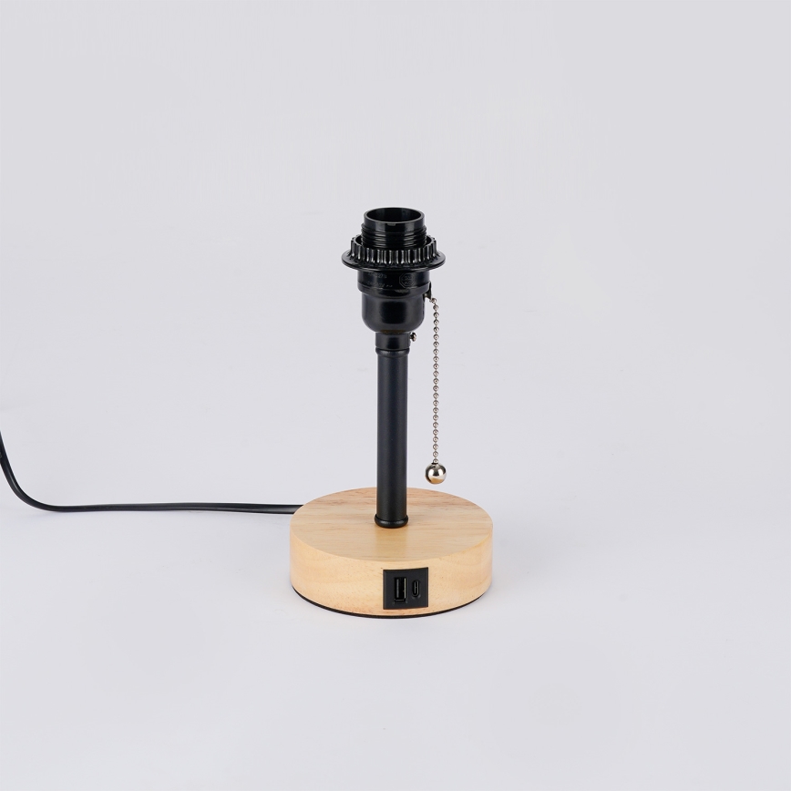 Brilagi - Stolová lampa s USB portom TABLON 1xE27/25W/230V dub/čierna/biela